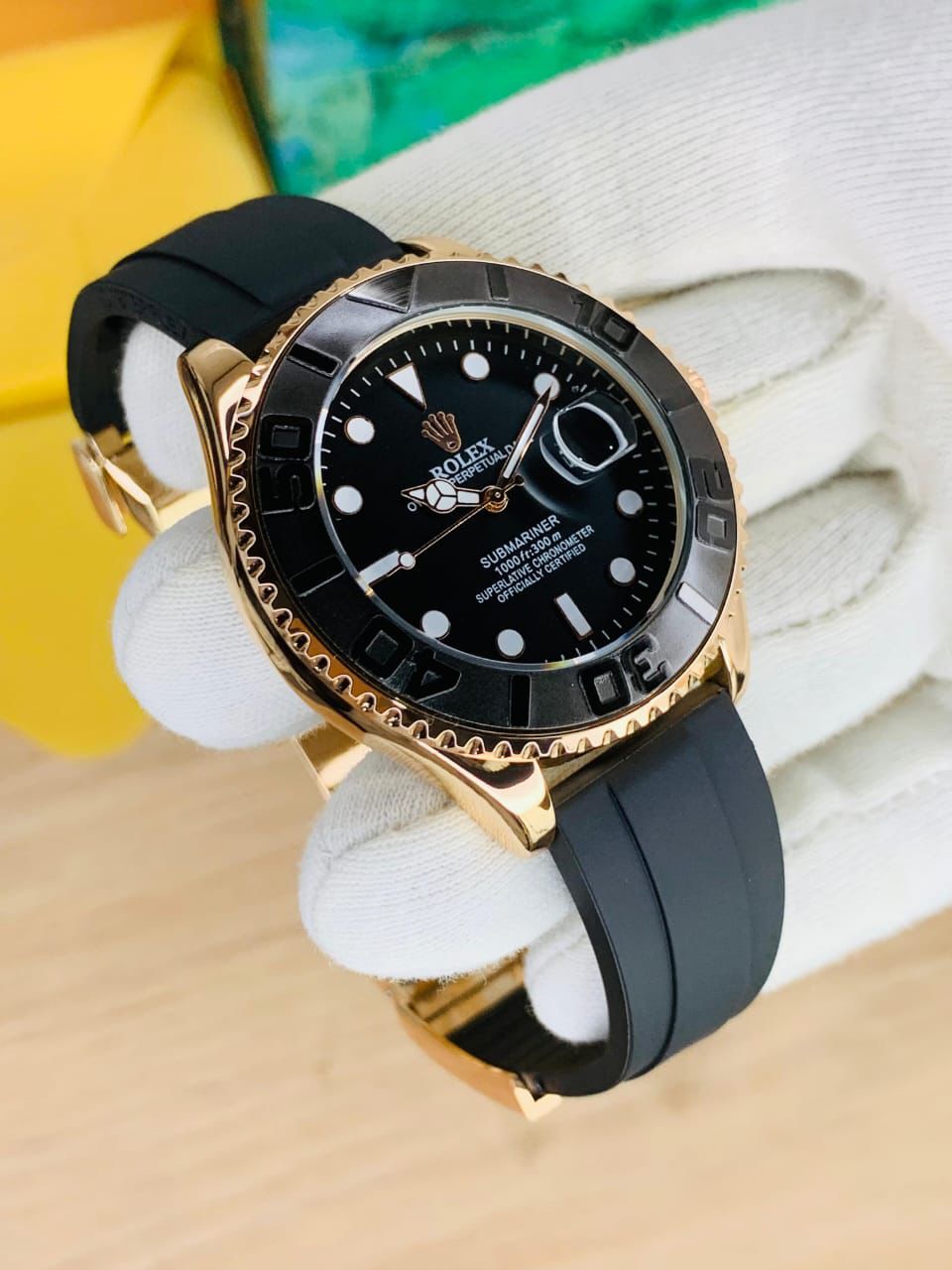 ROLEX YATCH MASTER WITH BOX | GENT'S COLLECTION | BIG SIZE CASE | RUBBER STRAP | BRASS CASE | WITH-DATE | AVAILABLE IN DIFFERENT COLOURS |