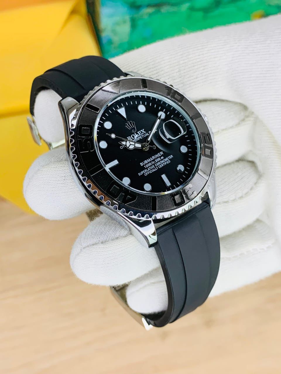 ROLEX YATCH MASTER WITH BOX | GENT'S COLLECTION | BIG SIZE CASE | RUBBER STRAP | BRASS CASE | WITH-DATE | AVAILABLE IN DIFFERENT COLOURS |