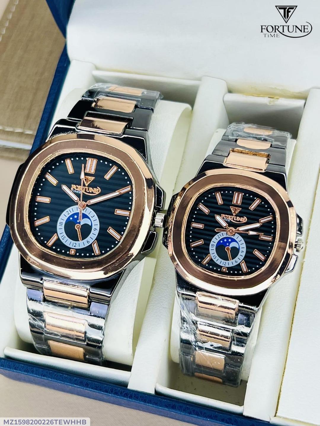 Stylish Couple Watch set | 2pc Quartz Chronograph | In Rose Gold |
